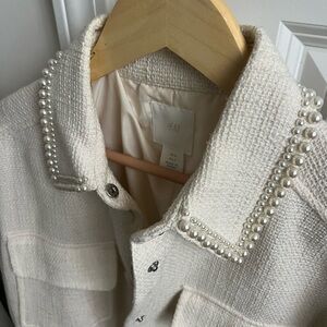 H&M Ivory Pearl-Trimmed Shacket
